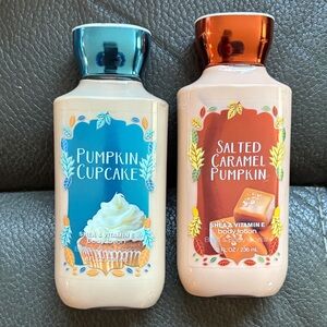 Bath and body lotions in pumpkin cupcake and salted caramel pumpkin